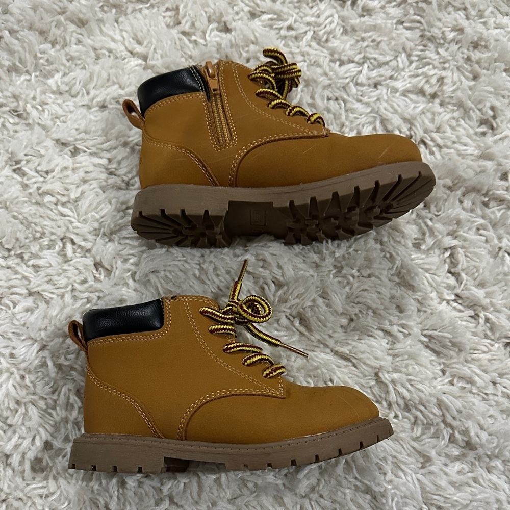 CARTER’S Brown/Tan Lace-Up Toddler Hiking Boots with Side Zip